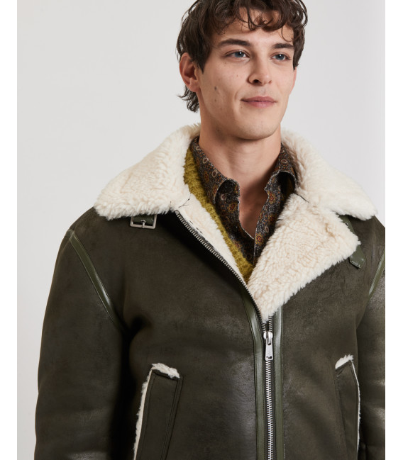 Faux-leather jacket with shearling