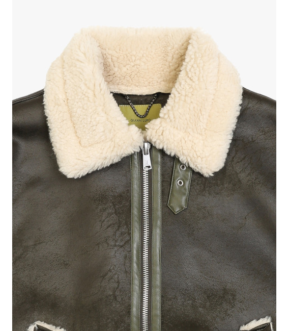 Faux-leather jacket with shearling