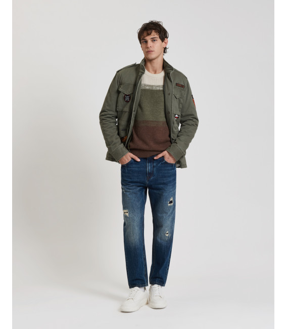 Military jacket with applied patches