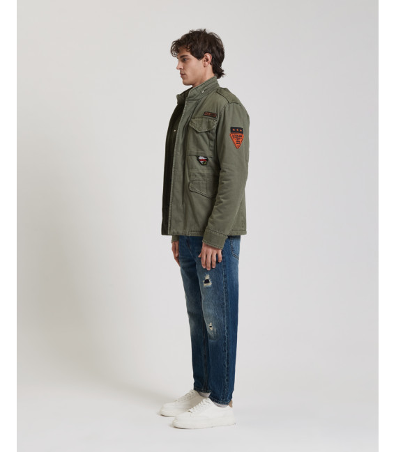 Military jacket with applied patches