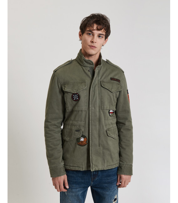 Military jacket with applied patches
