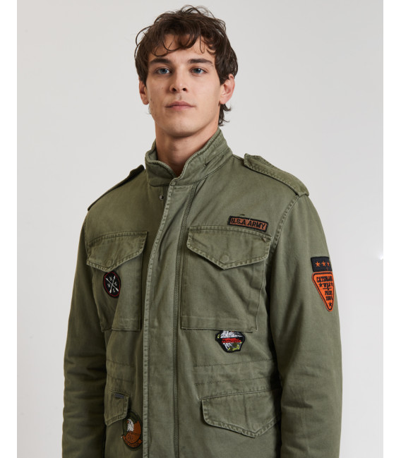 Military jacket with applied patches