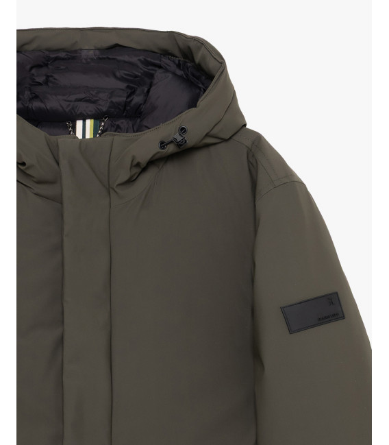 Tech fabric parka with hood