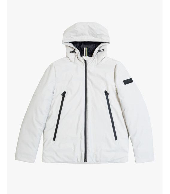 Tech fabric parka with hood and zip pockets