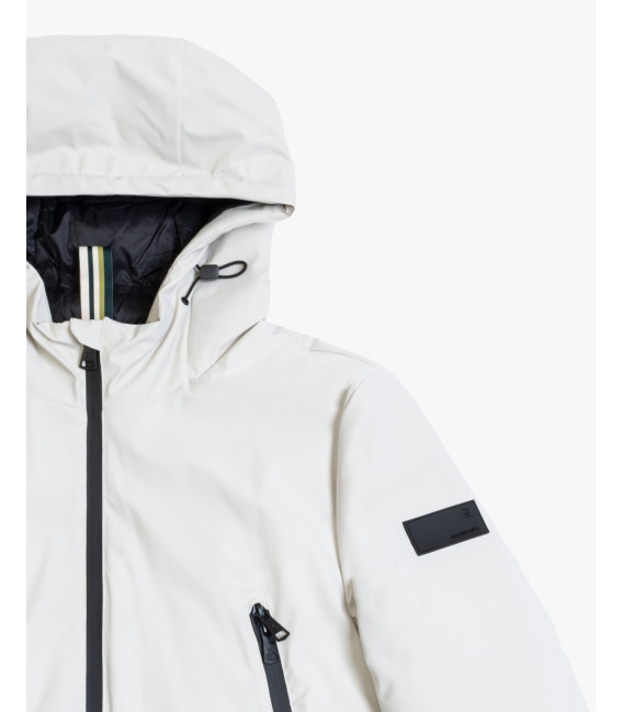 Tech fabric parka with hood and zip pockets