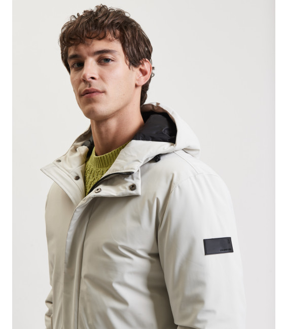 Tech fabric parka with hood