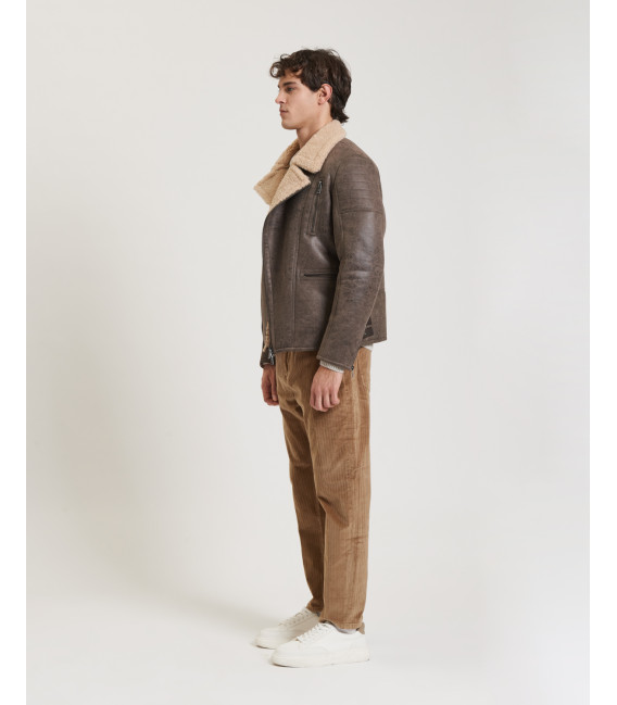 Faux-leather jacket with shearling