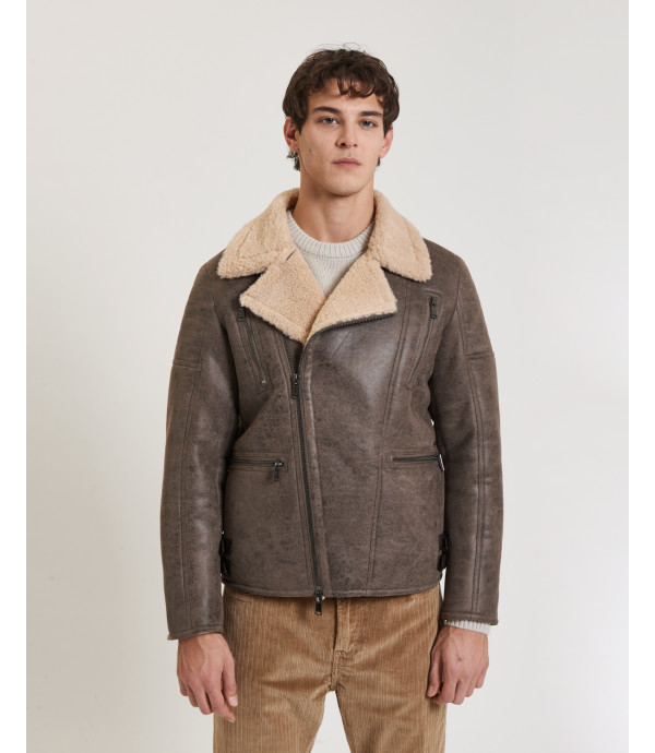 Faux-leather jacket with shearling