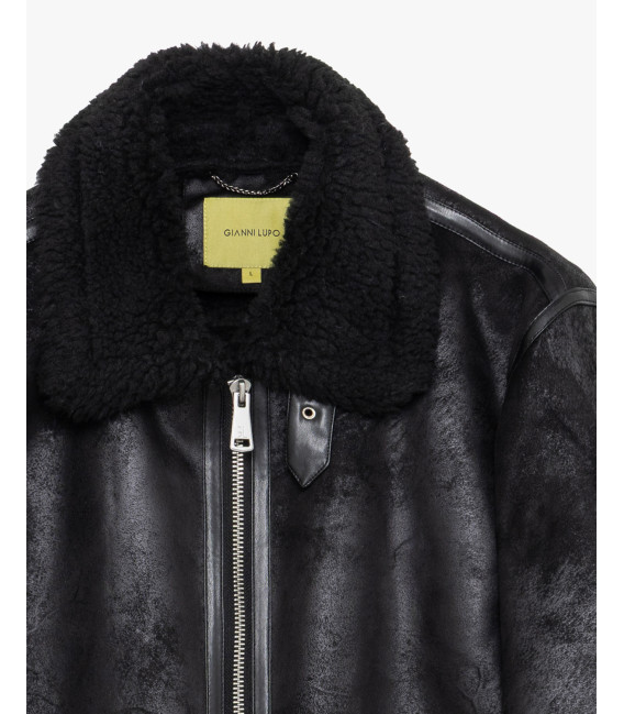 Faux-leather jacket with shearling