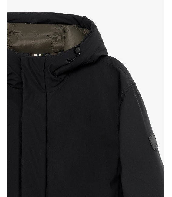 Tech fabric parka with hood