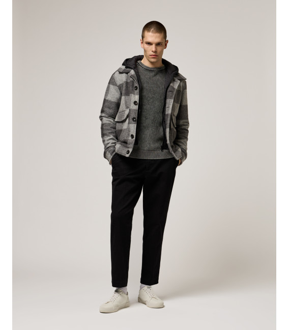 Checked jacket with detachable vest and hood