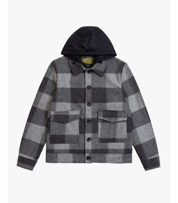 Checked jacket with detachable vest and hood