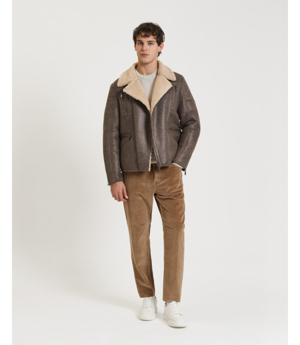 Faux-leather jacket with shearling