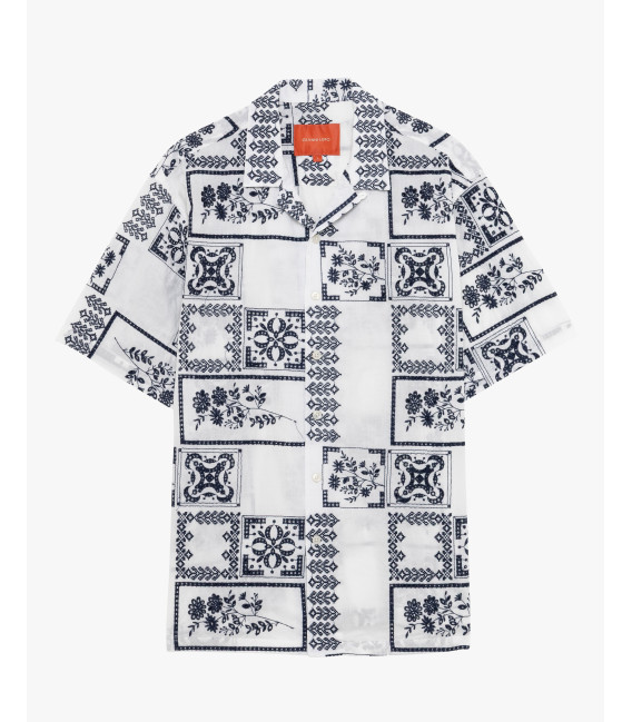 Camicia maniche corte con fantasia ricamata