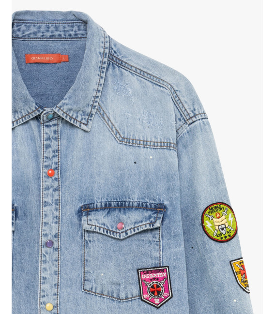Denim shirt with patches
