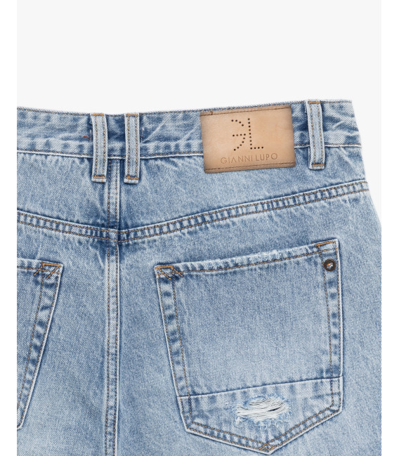 Denim bermuda shorts with distressed details