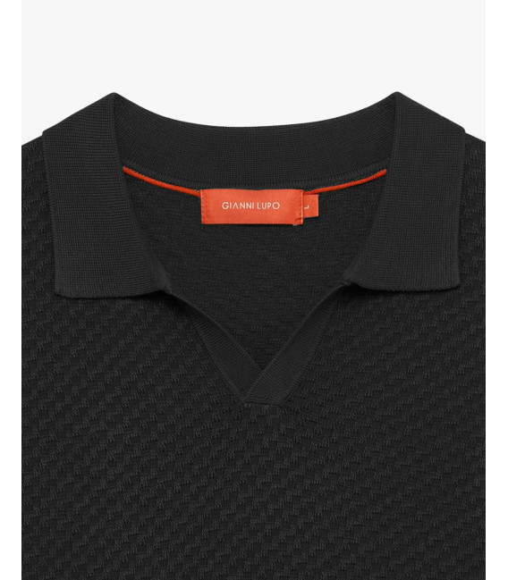Knit polo T-shirt with raised pattern