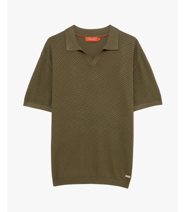 Knit polo T-shirt with raised pattern