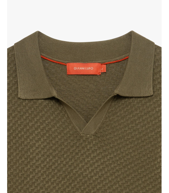 T-shirt polo in maglia con pattern in rilievo