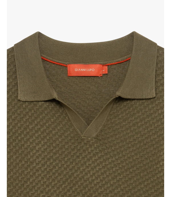 Knit polo T-shirt with raised pattern