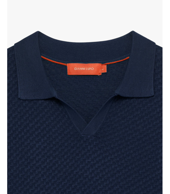 T-shirt polo in maglia con pattern in rilievo