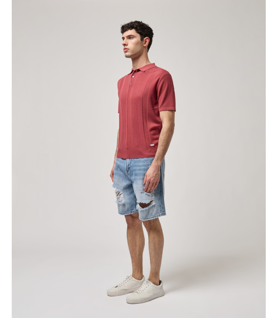 Denim bermuda shorts with distressed details