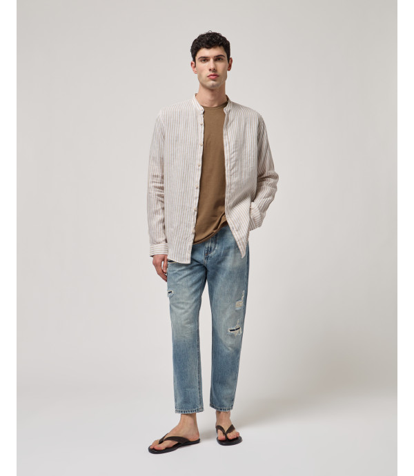 Camicia coreana a righe in lino