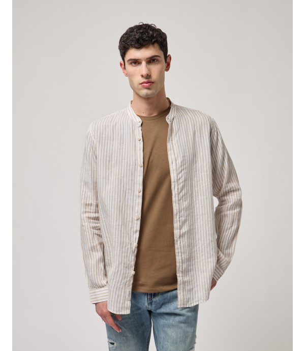 Camicia coreana a righe in lino