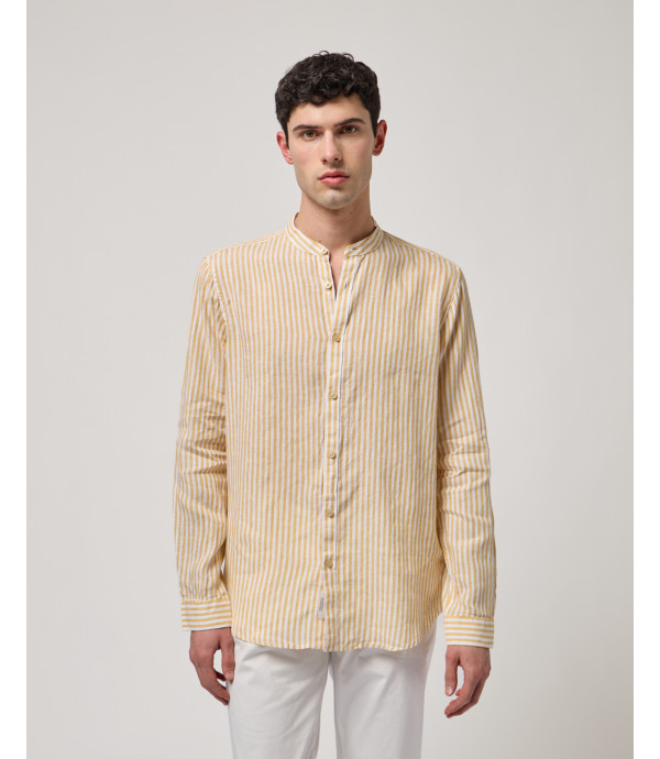 Camicia coreana a righe in lino