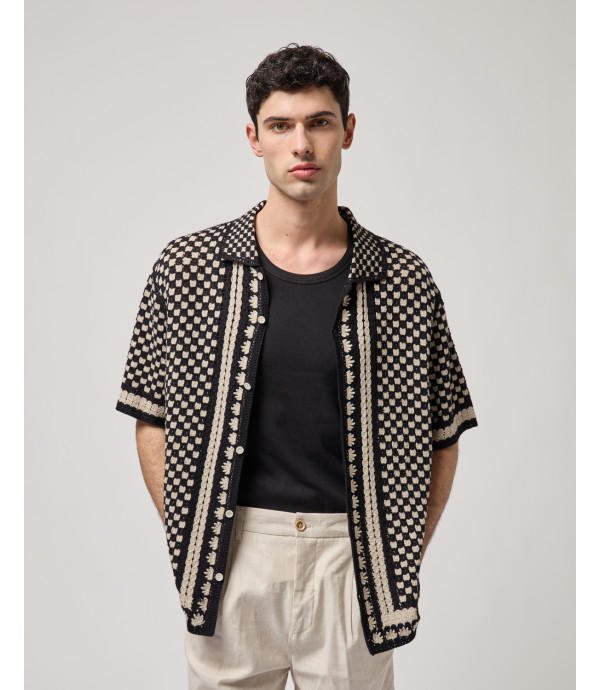 Camicia in maglia con motvo a contrasto