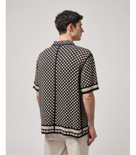 Camicia in maglia con motvo a contrasto