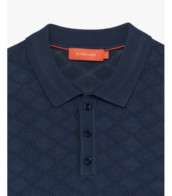 Openwork knit polo shirt