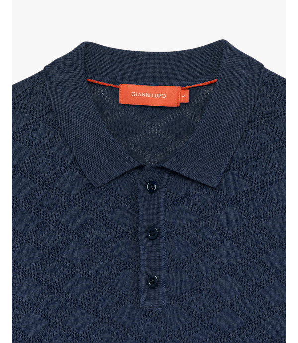 Openwork knit polo shirt