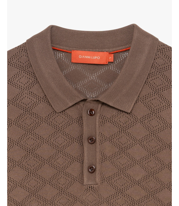 Openwork knit polo shirt