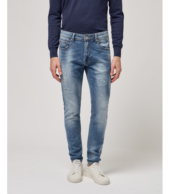 Jeans KEVIN skinny fit medium wash con strappi