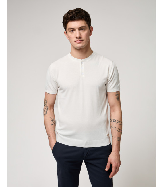 Knitted mandarin collar polo shirt