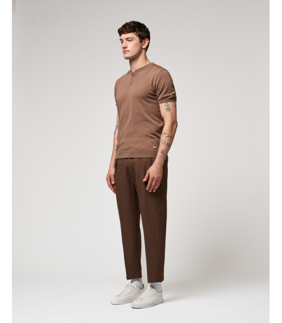 Knitted mandarin collar polo shirt