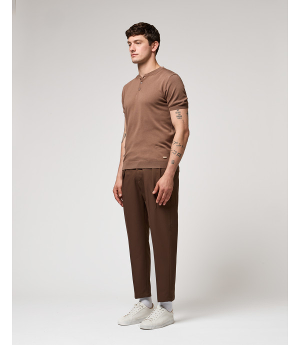 Knitted mandarin collar polo shirt