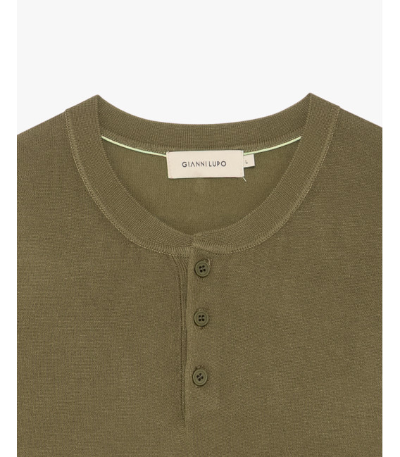 Knitted mandarin collar polo shirt