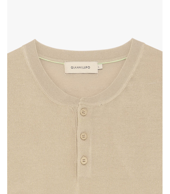 Knitted mandarin collar polo shirt