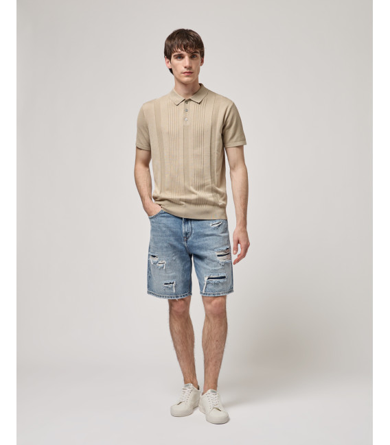 Denim bermuda shorts with distressed details