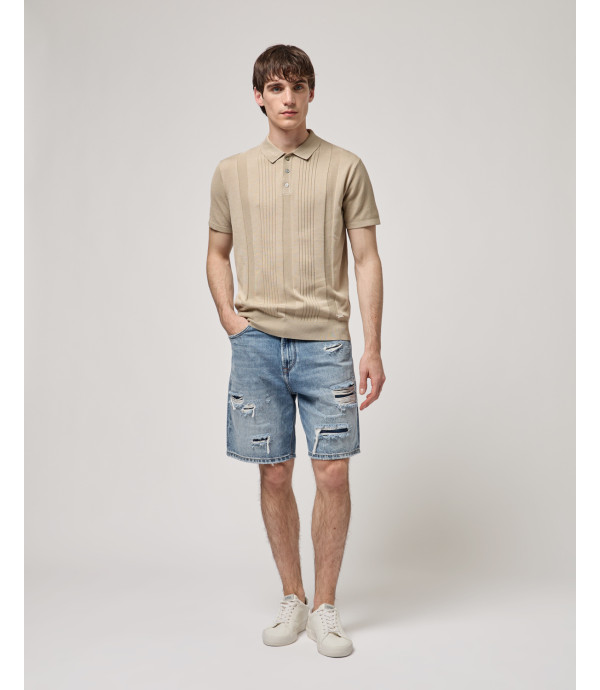 Bermuda in denim con rotture