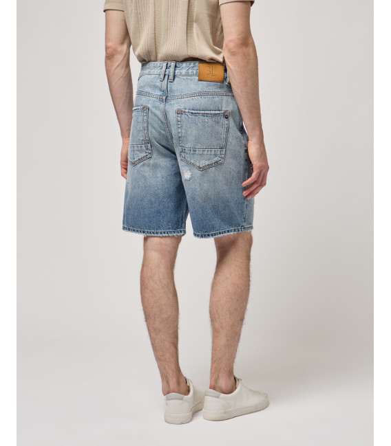 Denim bermuda shorts with distressed details