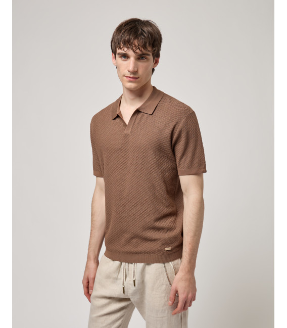 T-shirt polo in maglia con pattern in rilievo