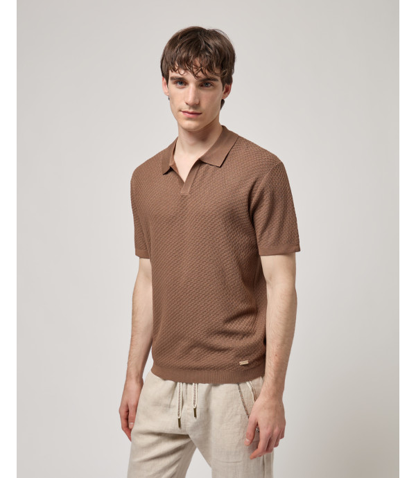 Knit polo T-shirt with raised pattern