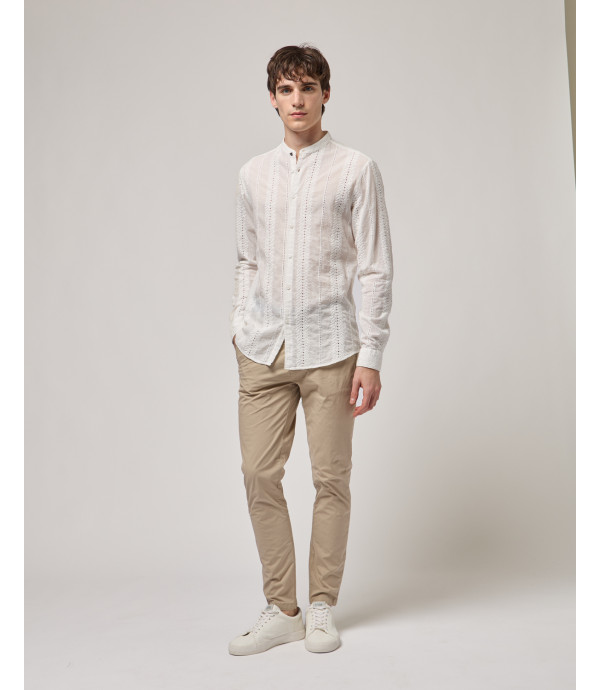 Long-sleeve shirt in openwork fabric