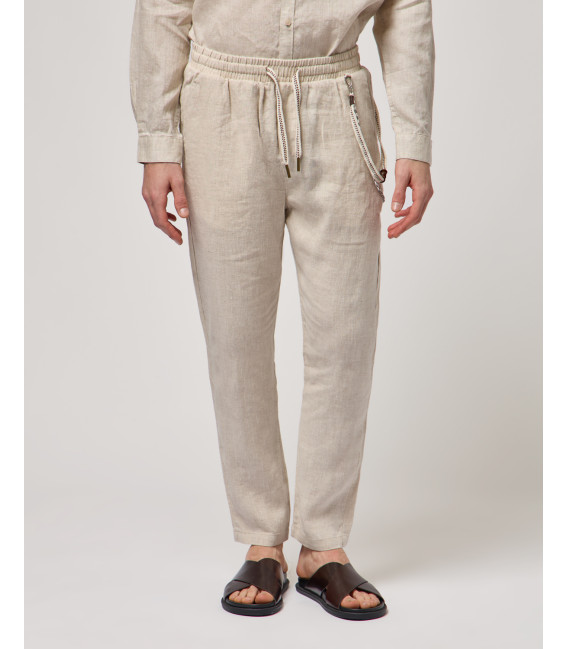 Pantaloni in lino con coulisse slim fit