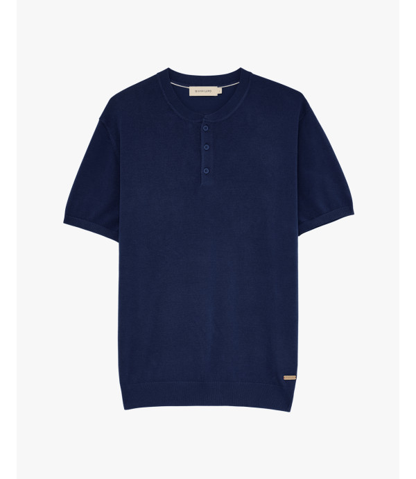 Knitted mandarin collar polo shirt