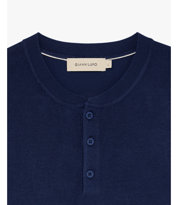 Knitted mandarin collar polo shirt