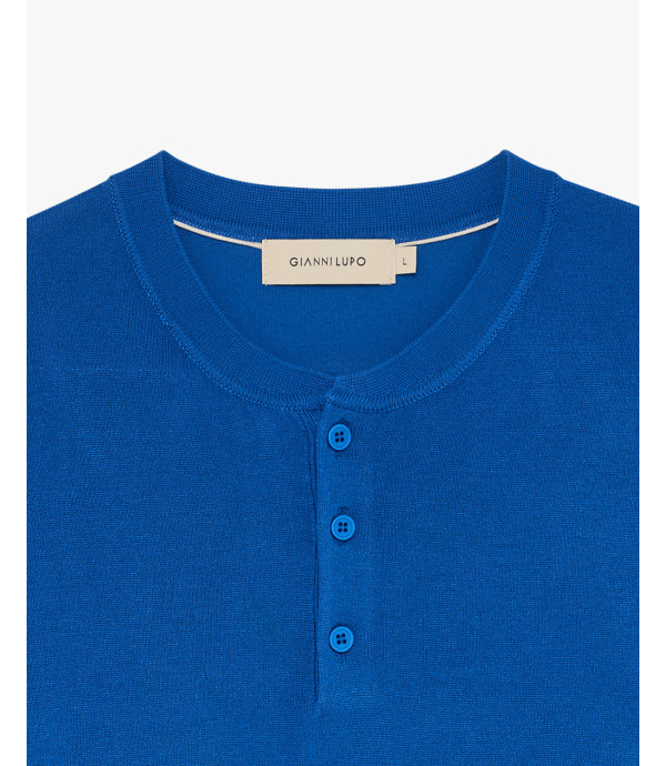 Knitted mandarin collar polo shirt